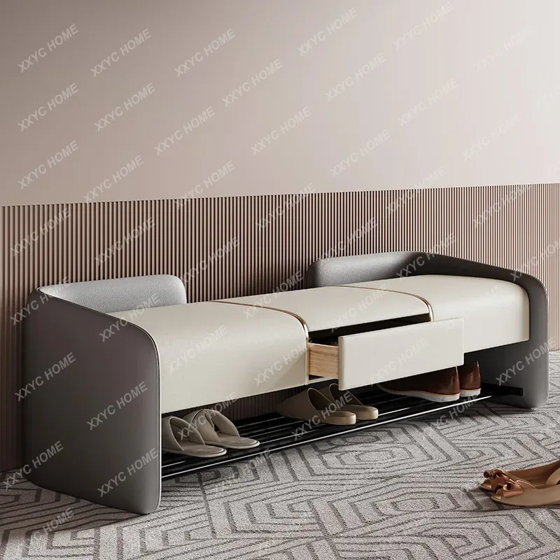Luxury Bags Entry - เก้าอี้เปลี่ยนรองเท้าแบบหรูหราสไตล์เรียบง่ายจากโรงงานโดยตรง พร้อมเบาะนุ่มและที่วางเท้าแบบยาว