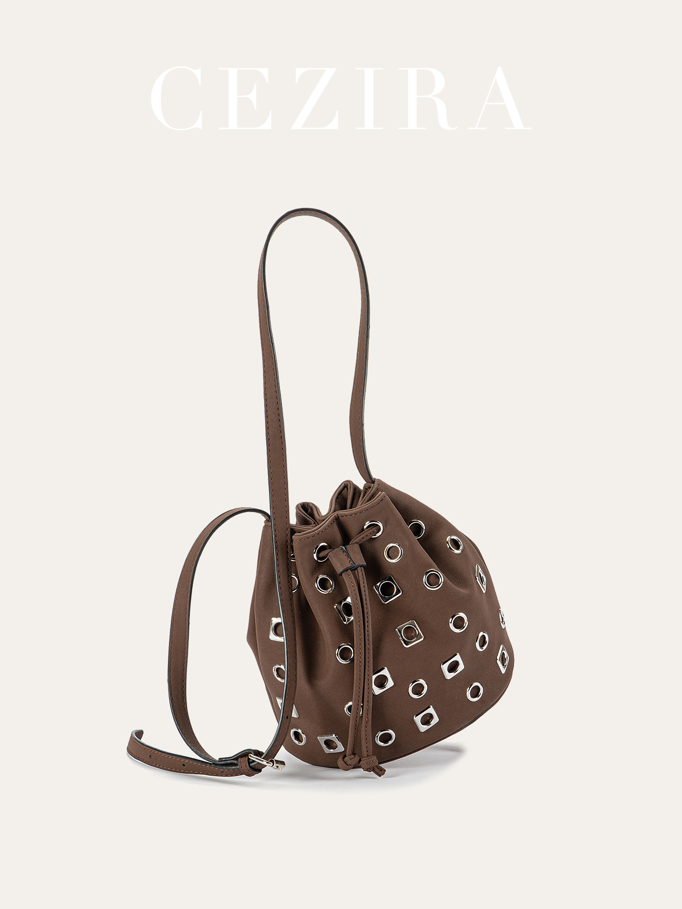 Luxury Bags Vegan Leather - กระเป๋าถือทรงบัคเก็ตสไตล์พังก์สุดหรูสำหรับผู้หญิง ทำจากหนังวีแกน PU พร้อมห่วงโลหะตกแต่ง สายสะพายข้างและสายสะพายไหล่ เหมาะสำหรับใช้งานในชีวิตประจำวันและสไตล์ลำลอง