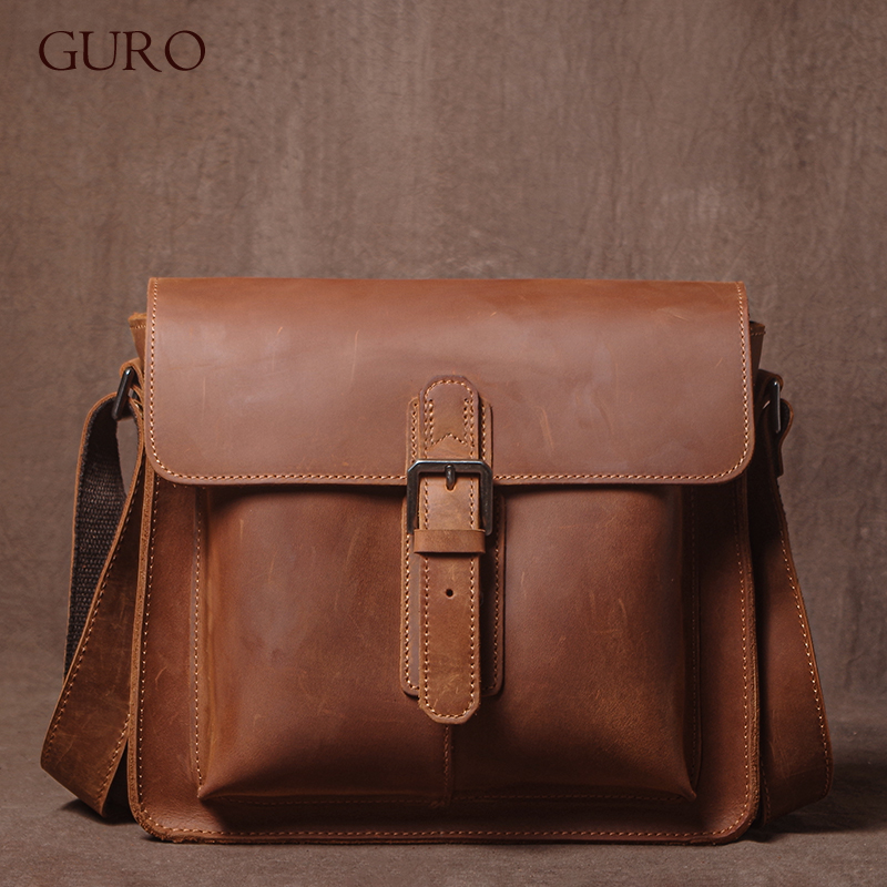 Luxury Bags For Men Brands - GURO แบรนด์หรูของแท้กระเป๋าหนังผู้ชาย Crazy Horse Cowhide Messenger