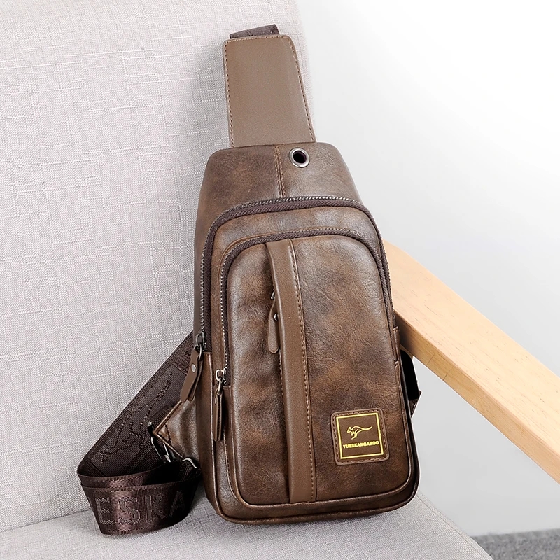 Luxury Bags For Men Brands - กระเป๋าสะพายพาดลำตัวผู้ชายกระเป๋าคาดหน้าอกแบรนด์หรูจิงโจ้กระเป๋าหน้าอกหนังมีช่องเสียบ USB ชาร์จไฟได้สำหรับเดินทางกระเป๋าสะพายแมสเซนเจอร์กระเป๋าสะพายไหล่ผู้ชาย