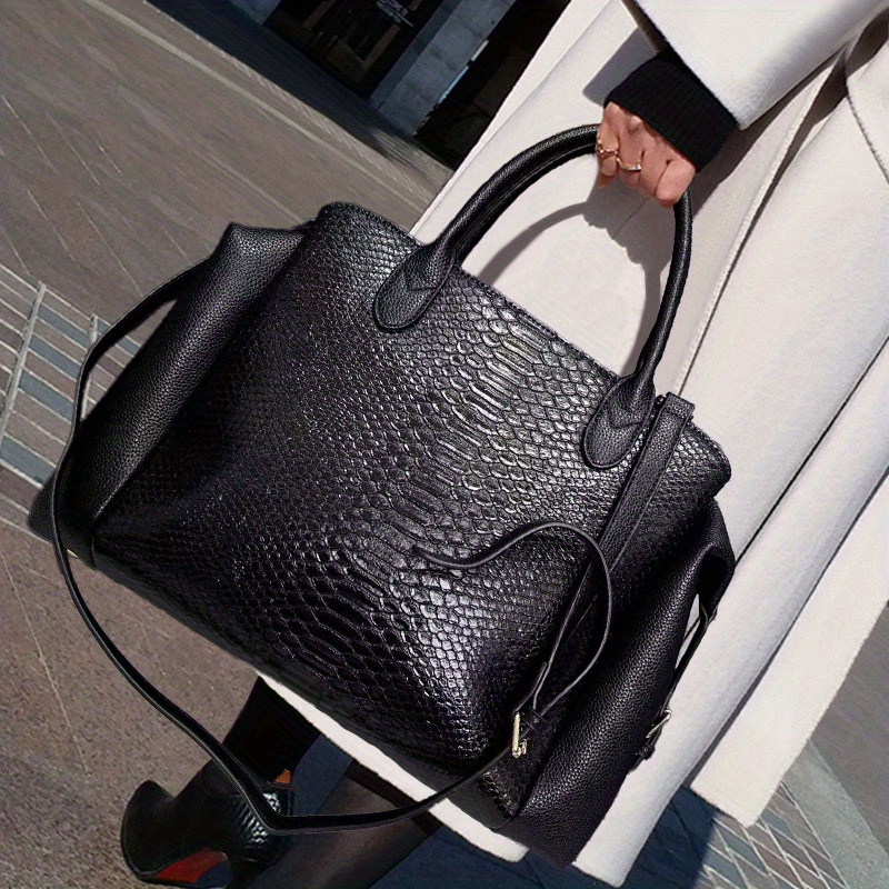 Luxury Bags Vegan Leather - กระเป๋าถือผู้หญิงลายงูขนาดใหญ่ สไตล์หรูหรา ย้อนยุค ทันสมัย ทำจากหนังวีแกน พร้อมกระเป๋าสตางค์