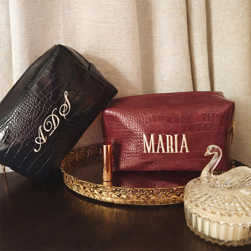 Luxury Bags Vegan Leather - กระเป๋าเครื่องสำอางปักลาย Croc แบบส่วนตัว กระเป๋าใส่เครื่องสำอางวีแกนสุดหรู ของขวัญสำหรับเธอ ไอเดียของขวัญเพื่อนเจ้าสาว